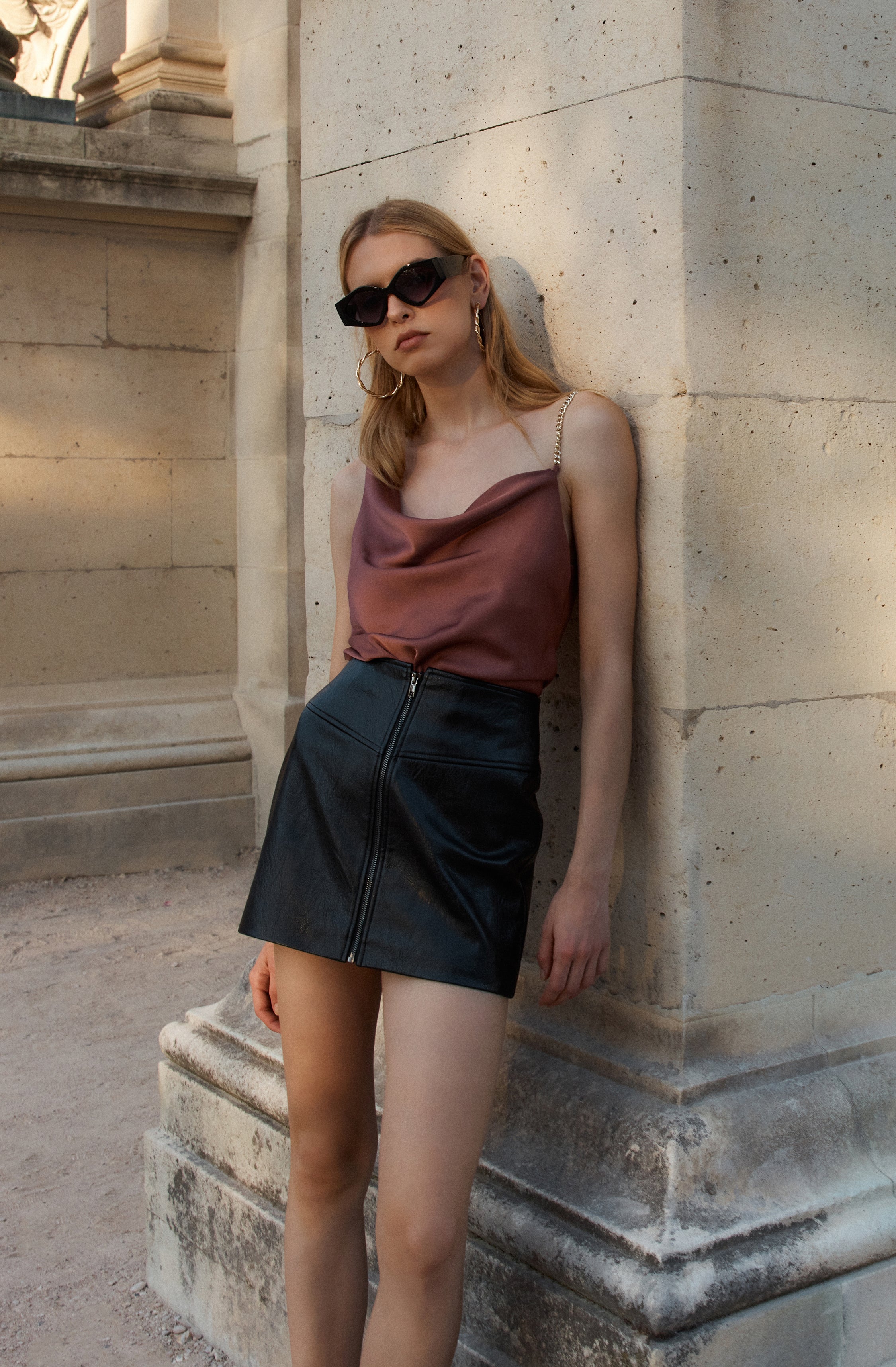 Larisa Satin Rhinestone Strap Top-Aljck