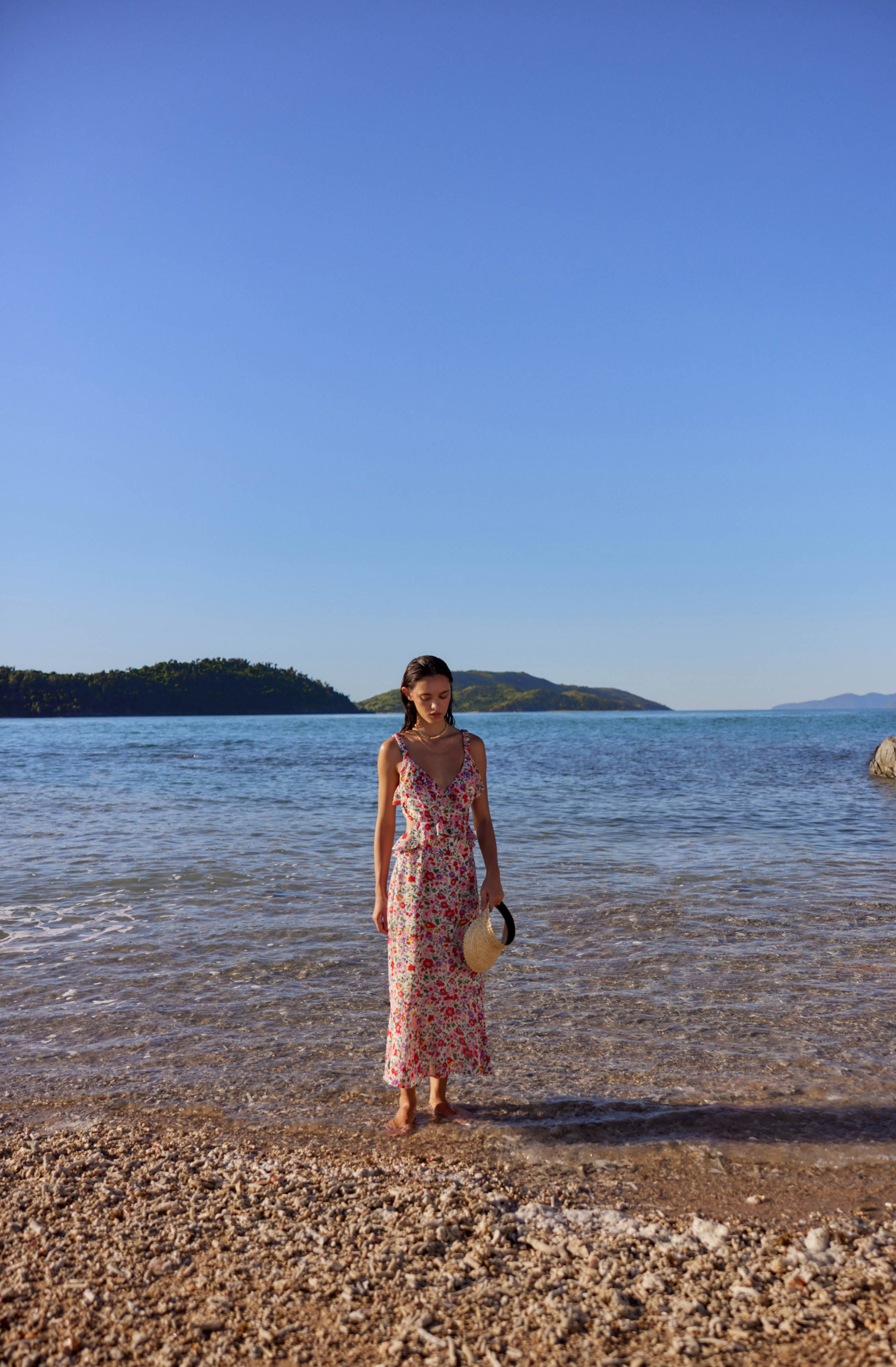 Wildflower Ruffle Cutout Midi Dress-Aljck