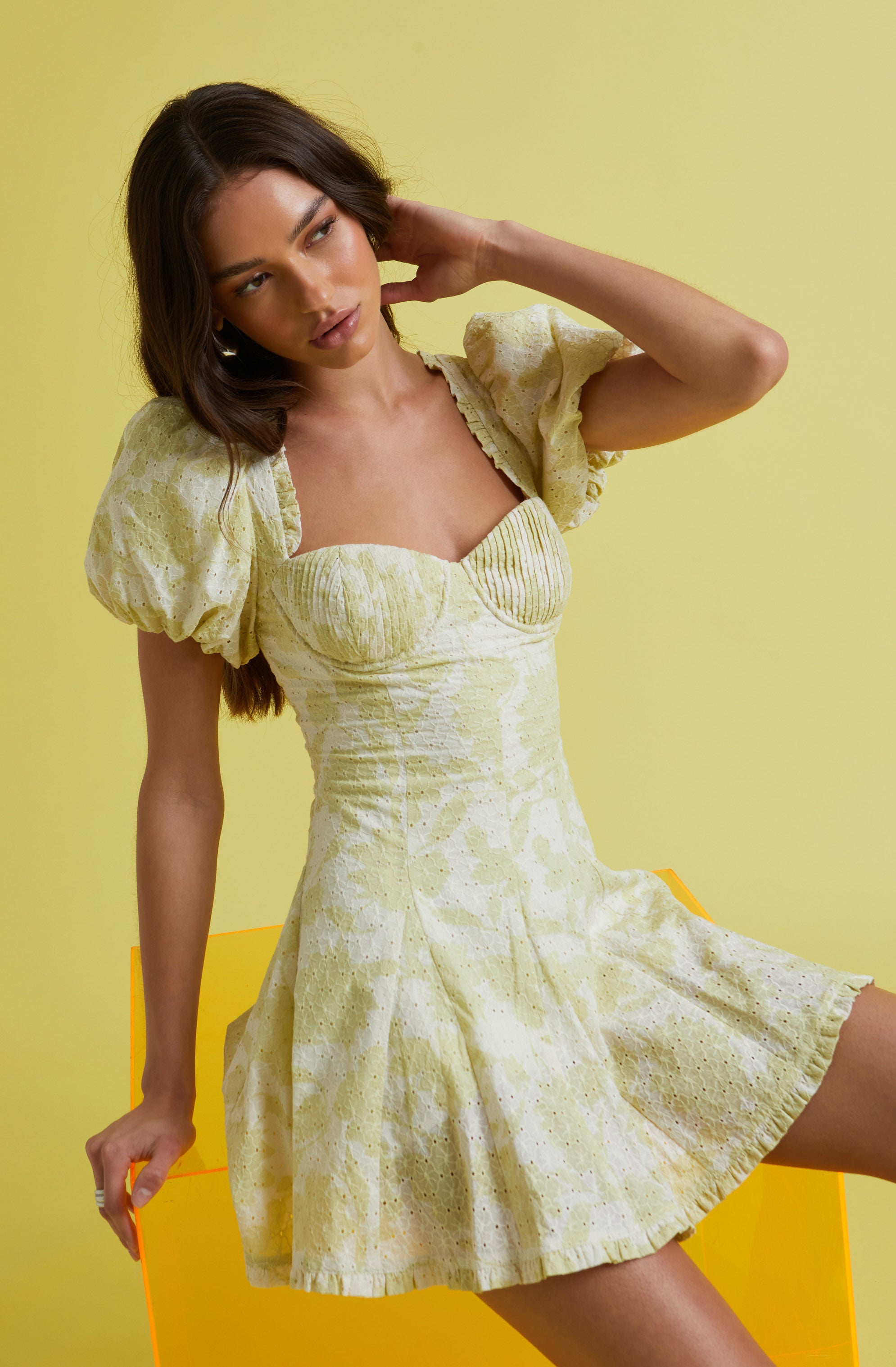 Emmalou Puff Sleeve Mini Dress-Aljck