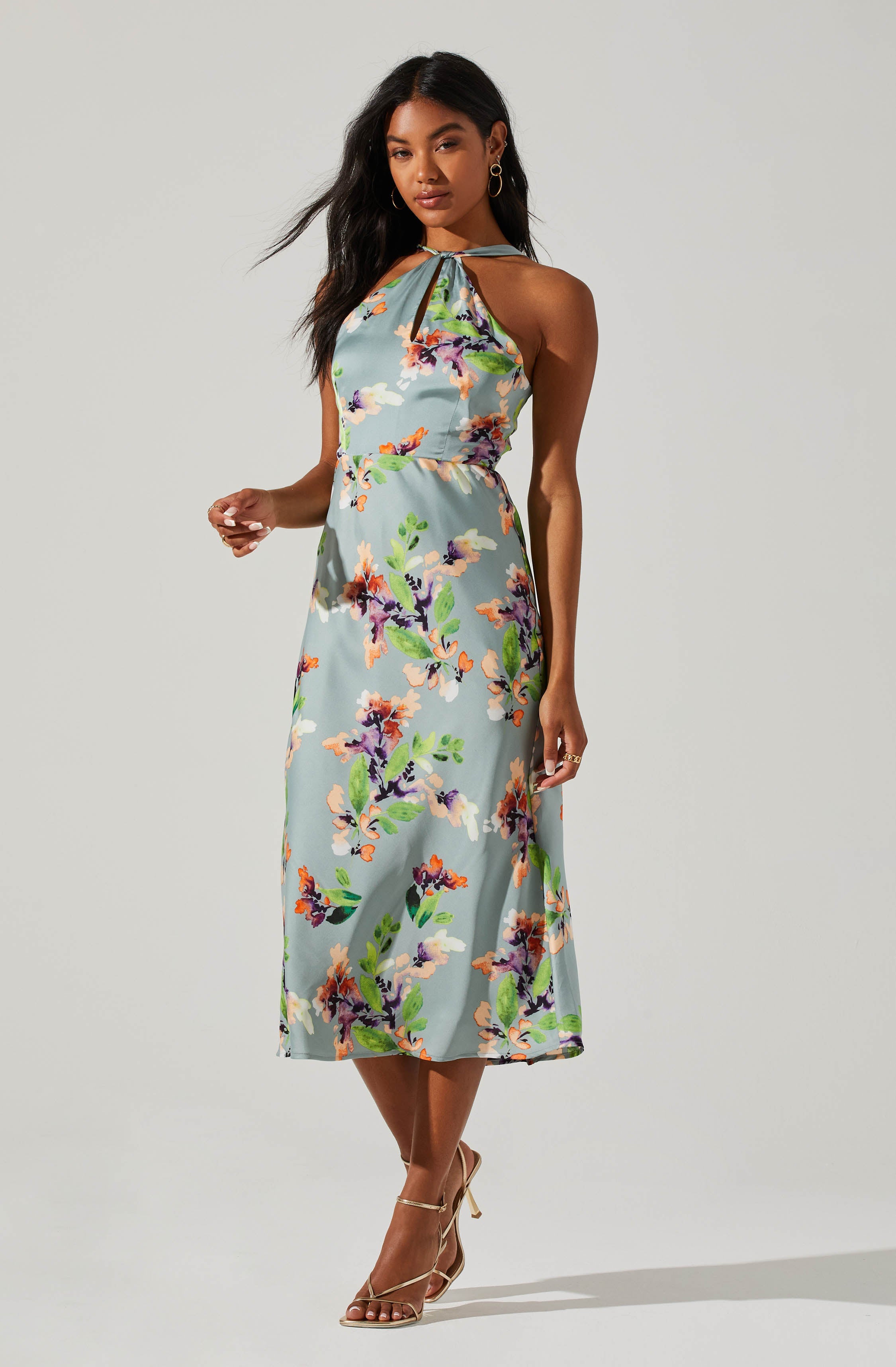 Sandrine Floral Halter Midi Dress-Aljck
