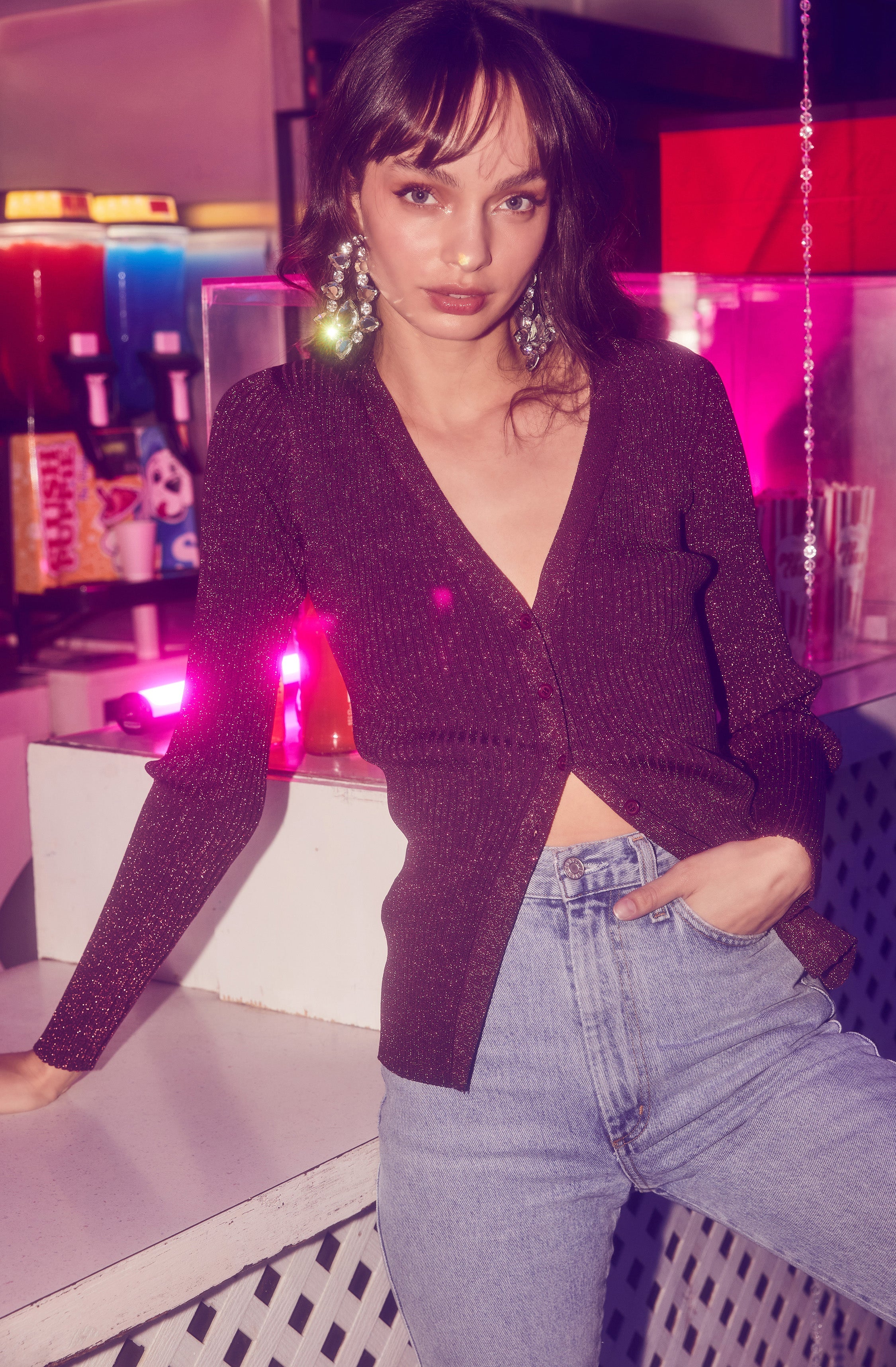 Maude Metallic Button Down Sweater-Aljck