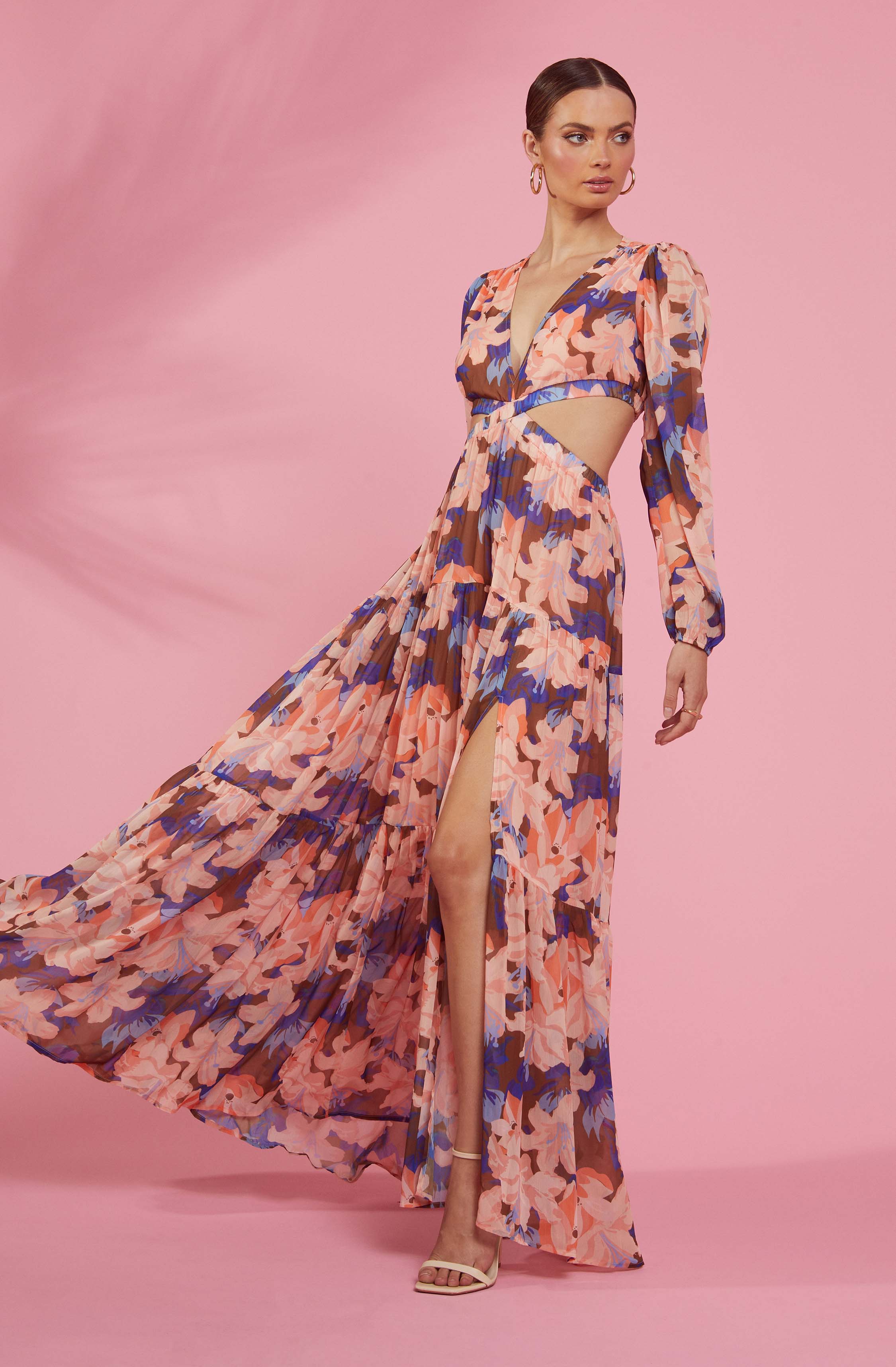 Lively Floral Cutout Long Sleeve Maxi Dress-Aljck