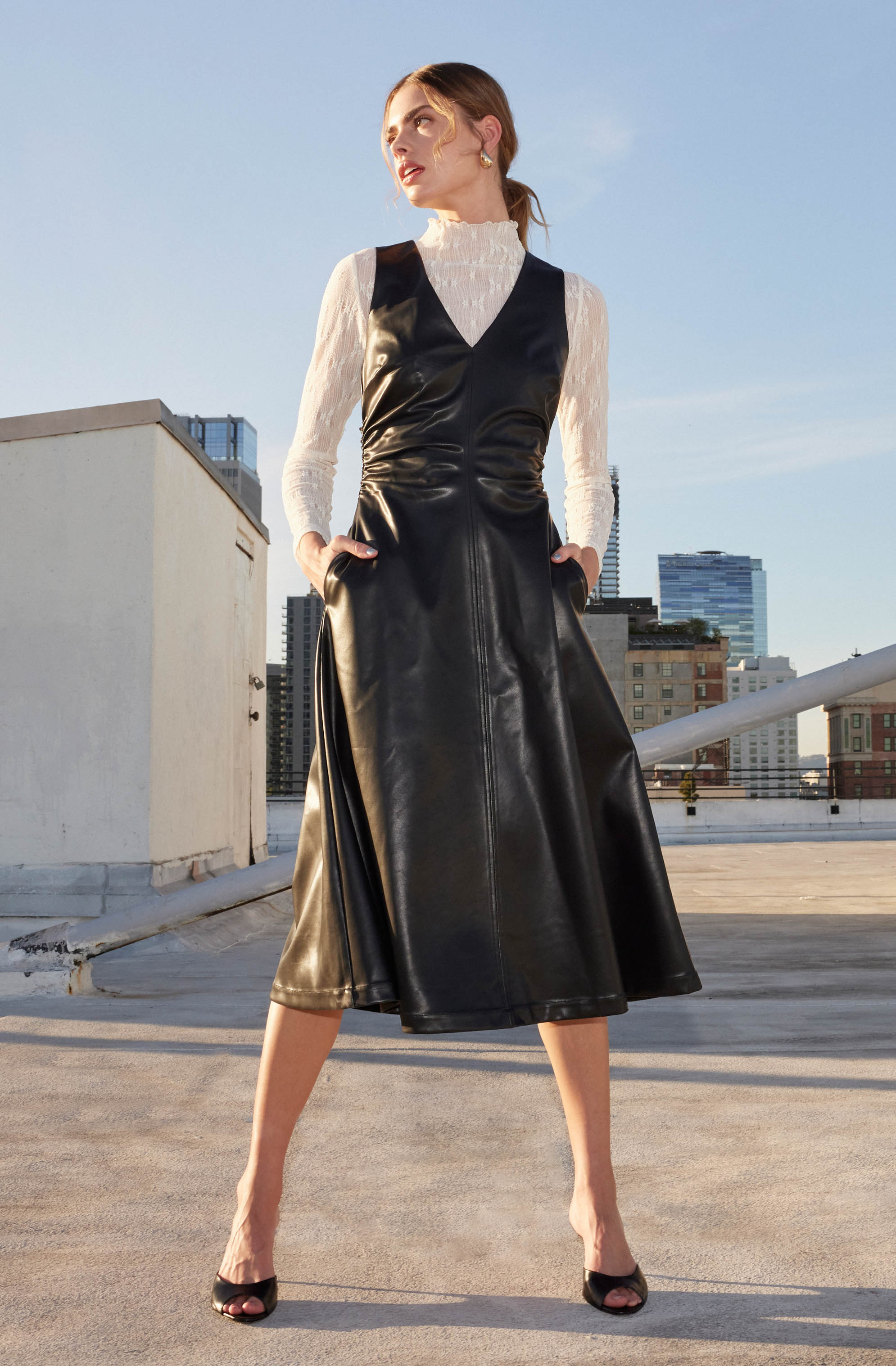 Omaira Faux Leather Midi Dress-Aljck