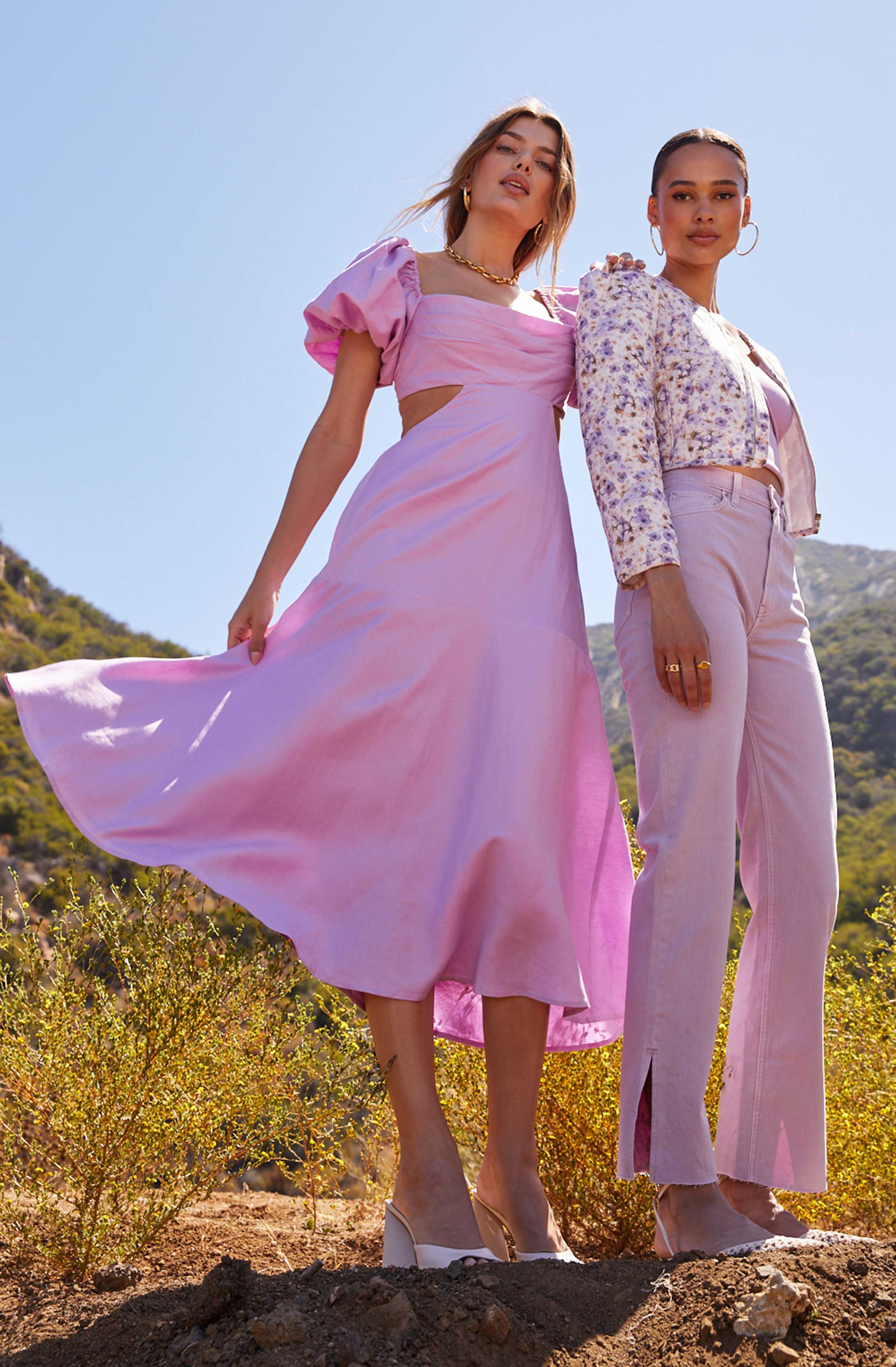 Winley Puff Sleeve Cutout Midi Dress-Aljck