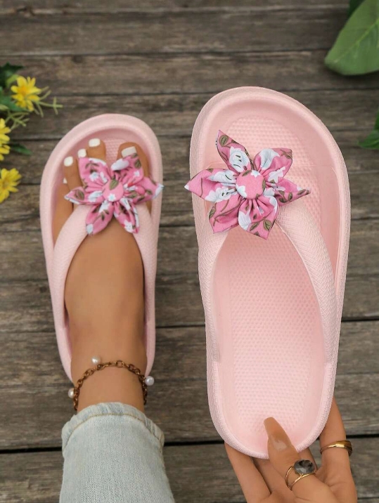 Summer Beach Vacation Sandals, Thick Sole Non-Slip Plastic Slippers, Minimalist Casual Flip Flops, DIY White Floral Decor Slides, Mother's Day Gift