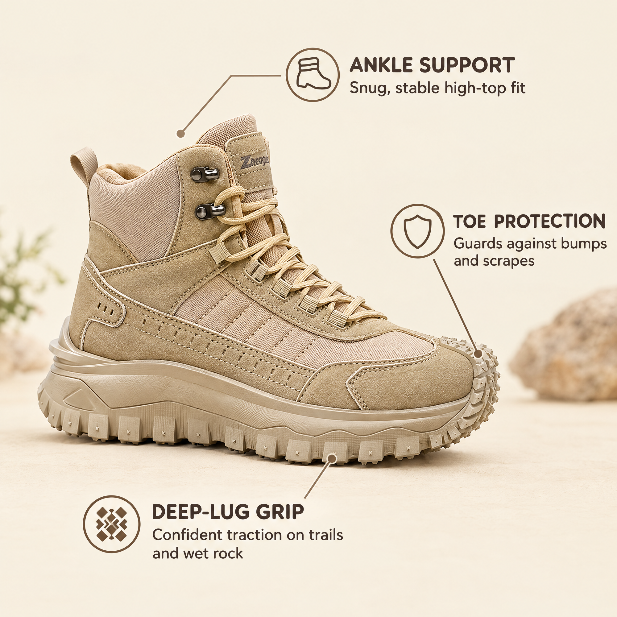  2026 New High-Top Plus Size Casual Sports Shoes, Outdoor Hiking Boots, Comfortable Thick Sole Lightweight Casual Walking Shoes, Suitable for All-Season Daily Outdoor Activities, Walking And Travel, Mountaineering, Camping Gear