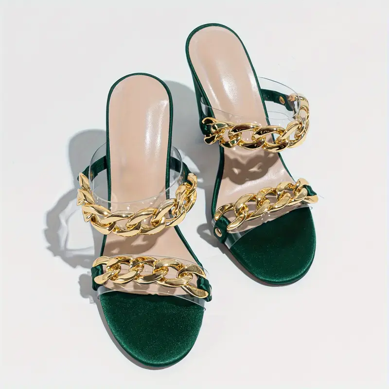 🔥Last Day 49% OFF -Women's Chain Decor Block High Heels - Fashion Open Toe Slip On Sandals