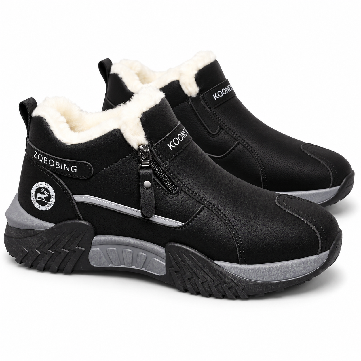 Unisex Winter Snow Casual Ankle Boots, Suede-Look Upper, Side Zip, Fleece-Lined Warm, Thick PVC Sole