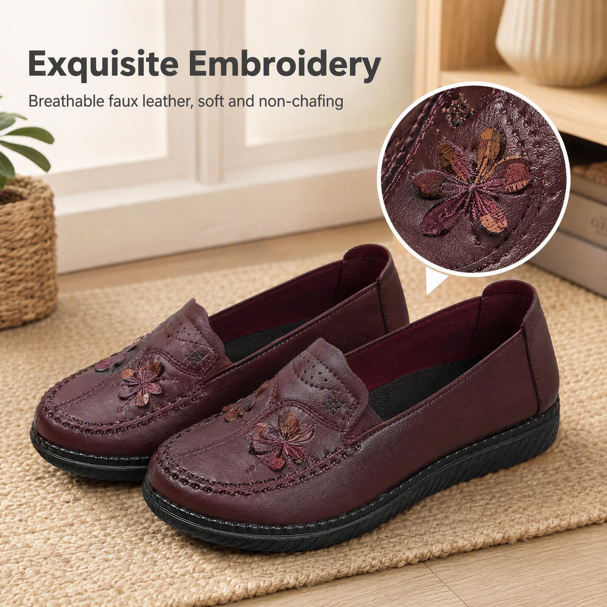 🔥Last Day 60% OFF Women's PU Leather Slip-On Loafers, Soft Sole Anti-Slip Breathable Shoes for Middle-Aged Women, Casual Footwear for Spring and Fall