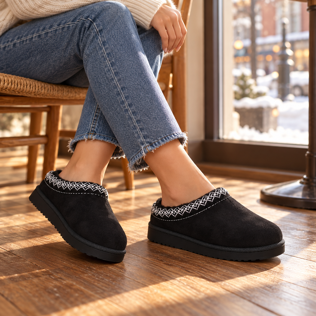 Women's Slipper Slip On For Women Suede Leather Indoor/Outdoor Comfy Fleece Lined Short Mini Snow Boot Slippers House Shoes Breathable Nonslip