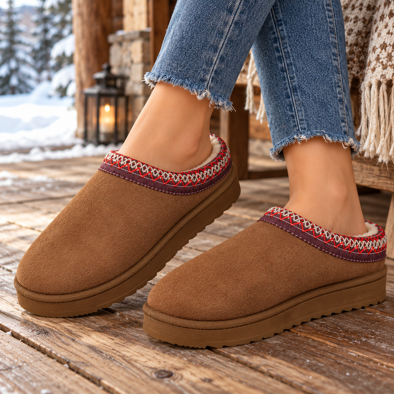 Women's Slipper Slip On For Women Suede Leather Indoor/Outdoor Comfy Fleece Lined Short Mini Snow Boot Slippers House Shoes Breathable Nonslip
