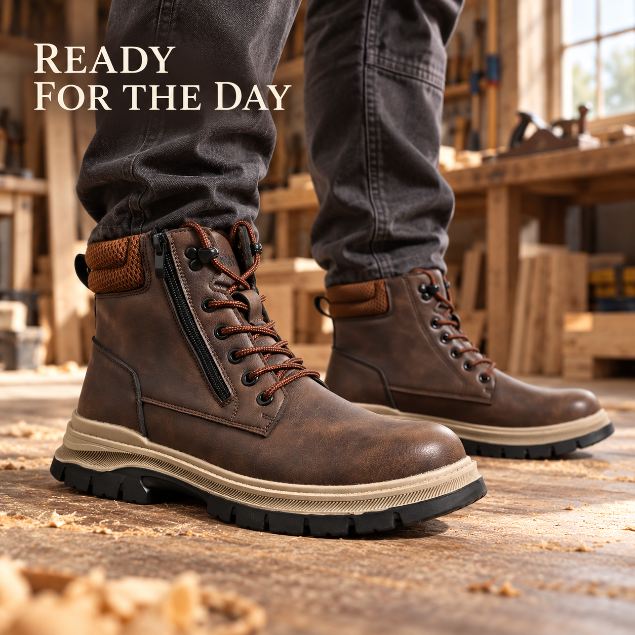  Men's Minimalist Leather Upper Lace-Up Work & Safety Shoes 