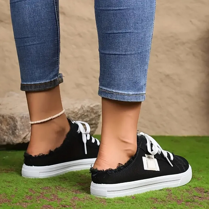 Women's Simple Canvas Shoes, Casual Lace Up Mule Sneakers, Lightweight & Comfortable Shoes