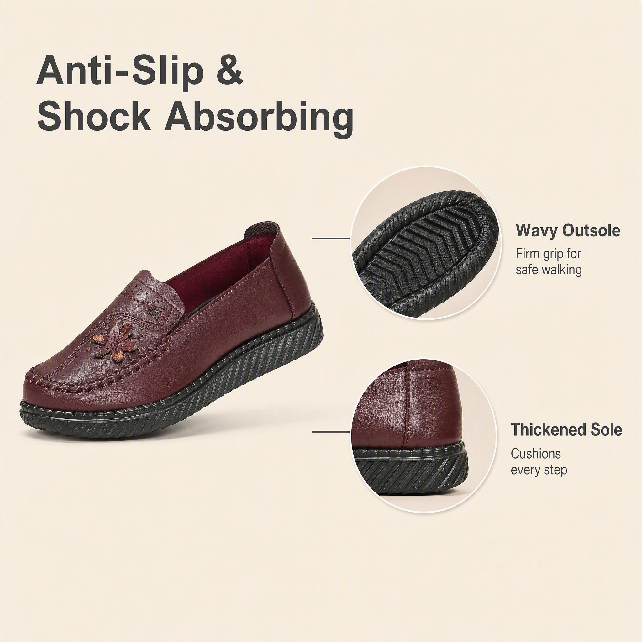 🔥Last Day 60% OFF Women's PU Leather Slip-On Loafers, Soft Sole Anti-Slip Breathable Shoes for Middle-Aged Women, Casual Footwear for Spring and Fall