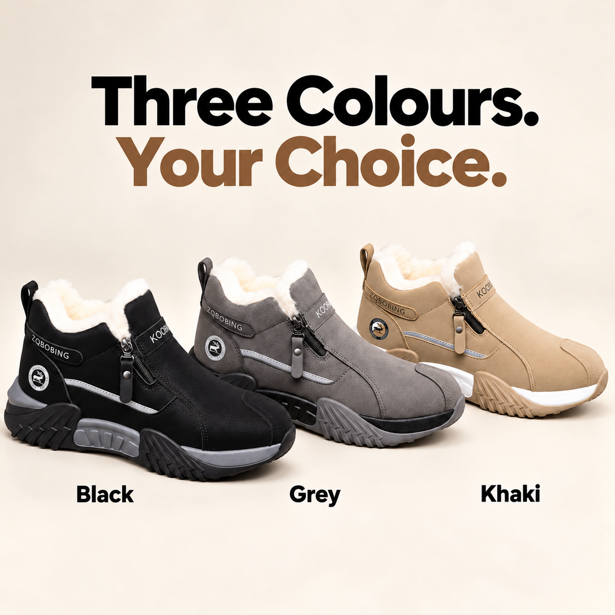 Unisex Winter Snow Casual Ankle Boots, Suede-Look Upper, Side Zip, Fleece-Lined Warm, Thick PVC Sole