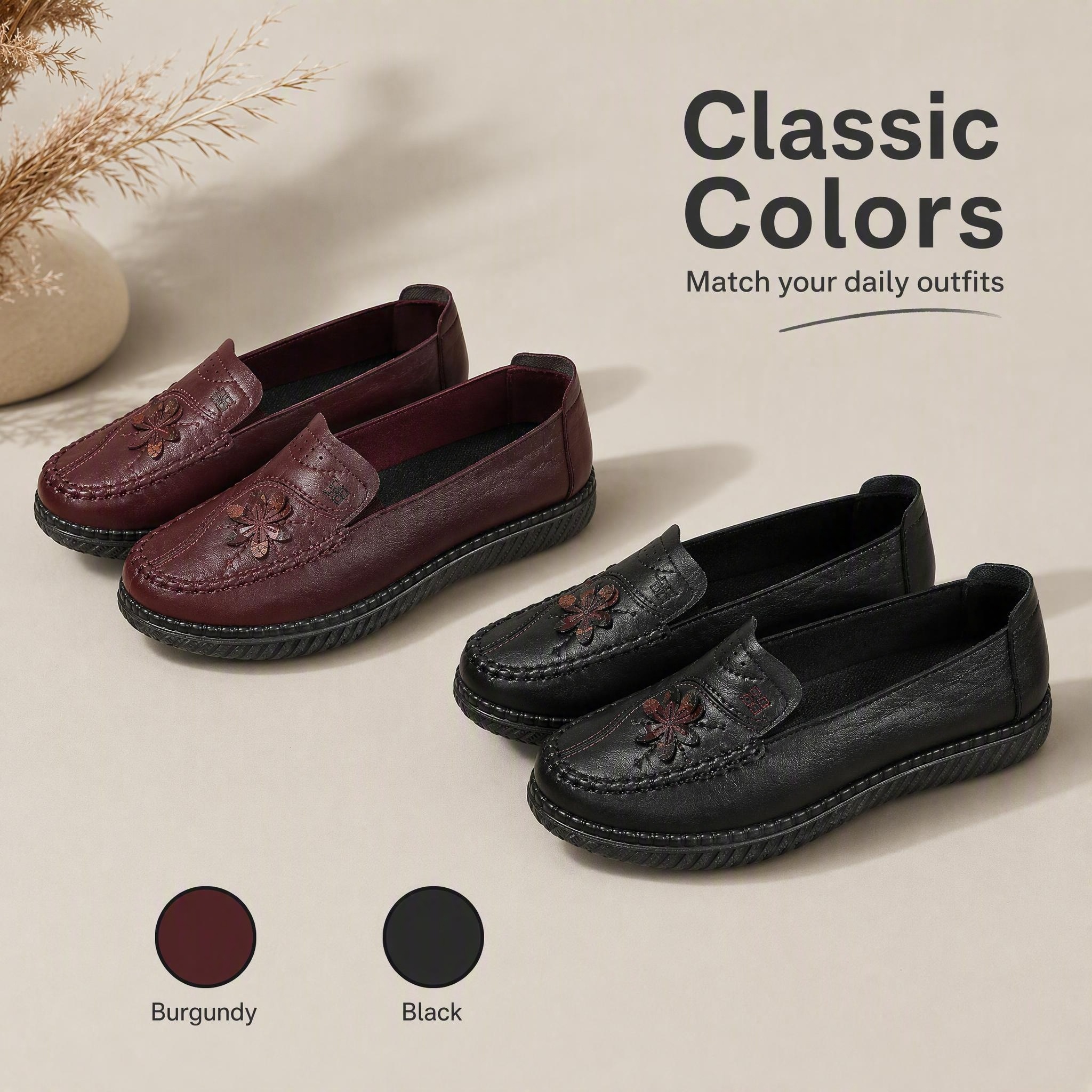🔥Last Day 60% OFF Women's PU Leather Slip-On Loafers, Soft Sole Anti-Slip Breathable Shoes for Middle-Aged Women, Casual Footwear for Spring and Fall