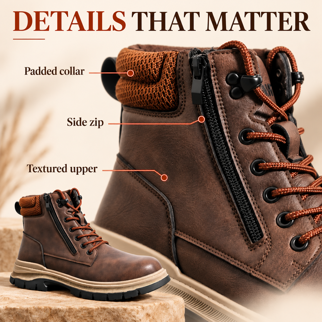  Men's Minimalist Leather Upper Lace-Up Work & Safety Shoes 
