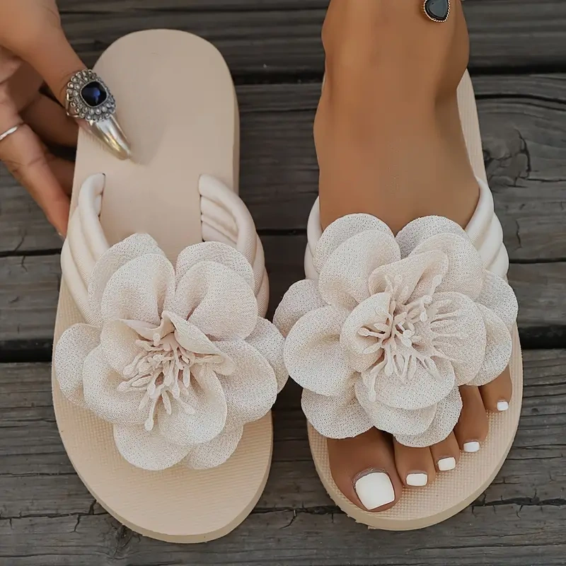 Ladies' floral pattern slippers - Comfortable summer beach sliding slippers, casual open-toe soft-soled sandals
