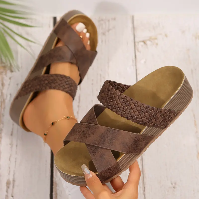 Womens Thick Bottom Braided Cross Sandals Minimalist Summer Casual Slippers 