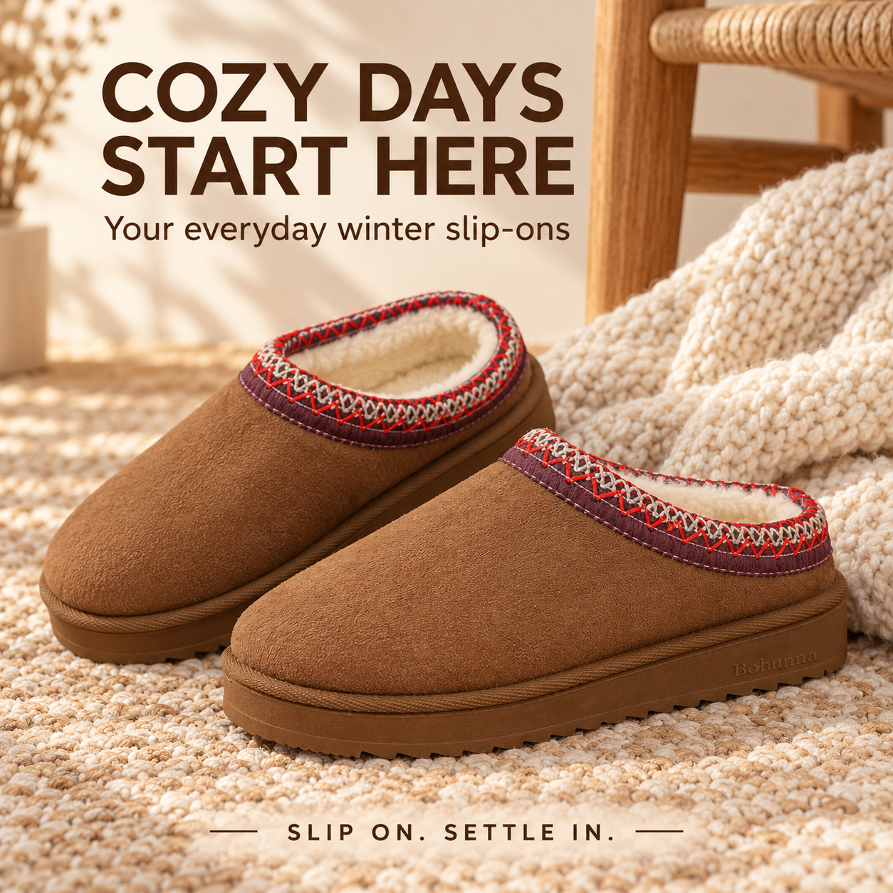 Women's Slipper Slip On For Women Suede Leather Indoor/Outdoor Comfy Fleece Lined Short Mini Snow Boot Slippers House Shoes Breathable Nonslip