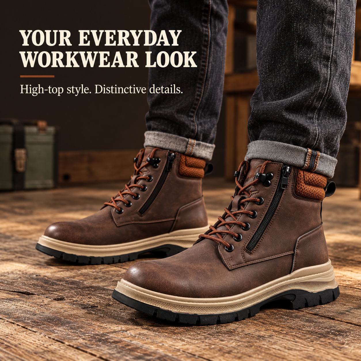  Men's Minimalist Leather Upper Lace-Up Work & Safety Shoes 