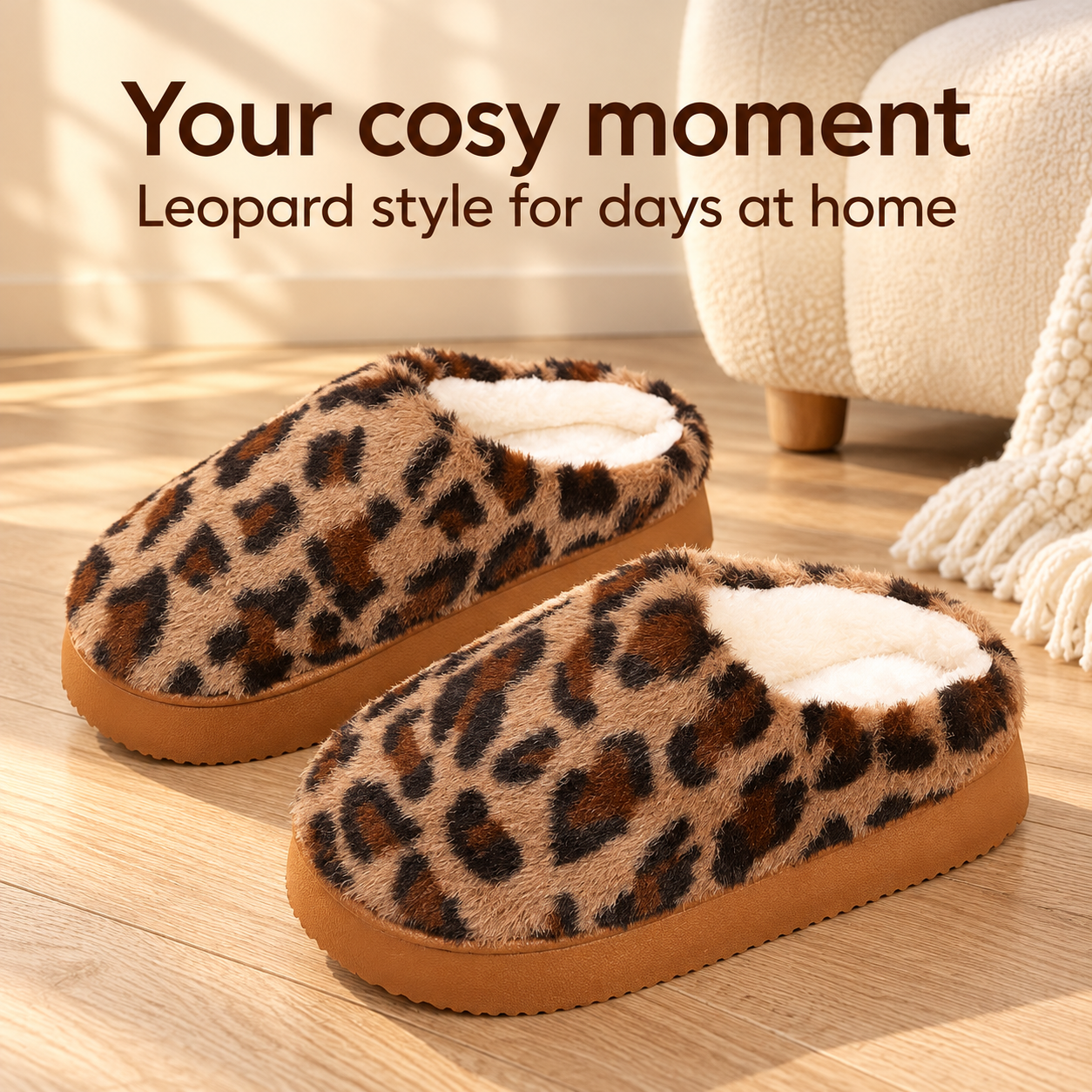 Women'S Leopard Print Fuzzy Slippers Cozy House Shoes, Soft PVC Sole, Warm Indoor Winter Slides, Women Shoes
