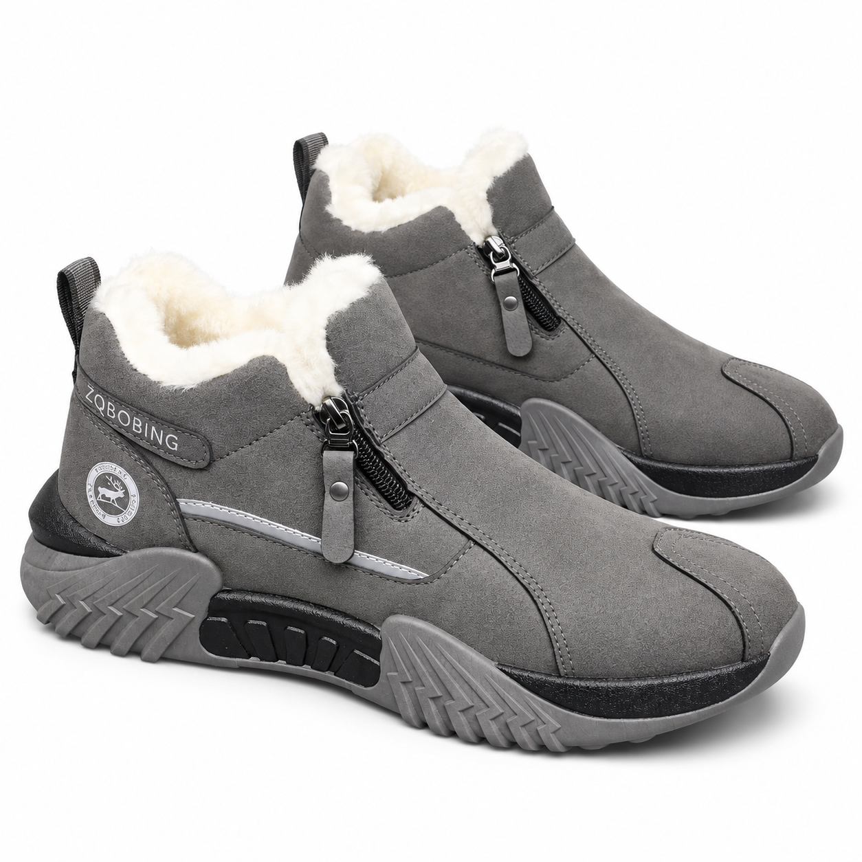 Unisex Winter Snow Casual Ankle Boots, Suede-Look Upper, Side Zip, Fleece-Lined Warm, Thick PVC Sole