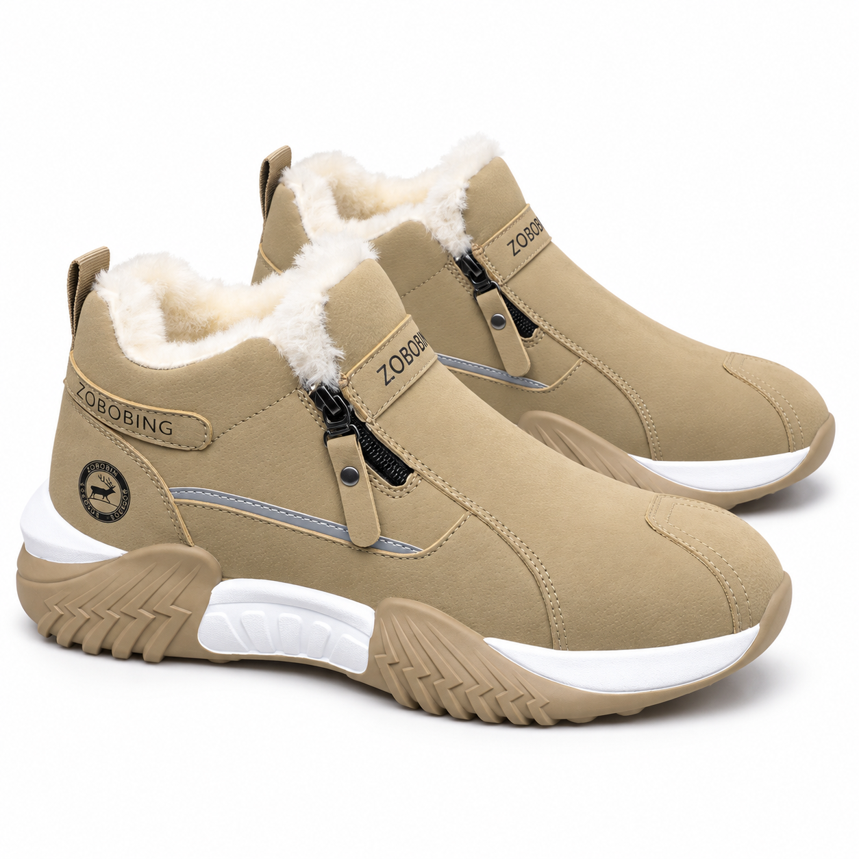 Unisex Winter Snow Casual Ankle Boots, Suede-Look Upper, Side Zip, Fleece-Lined Warm, Thick PVC Sole