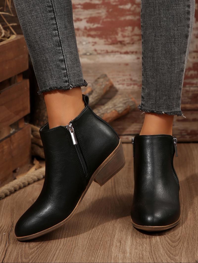Fashionable Solid Color Side Zipper Ankle Orthopedic Boot
