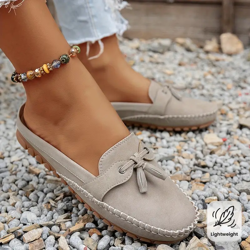 Women's Large Size Retro Orthopedic Tassel Flat Mules - Lightweight PU Cover Uppe