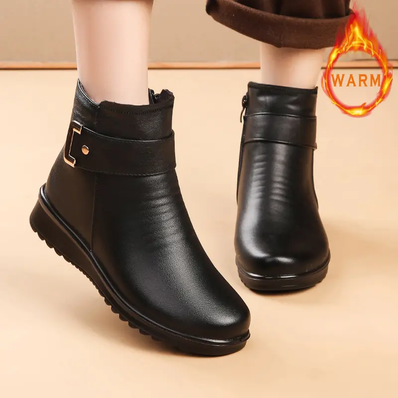 Women's Winter Snow Boots Round Toe Zip-Up Casual Orthopedic Boots 