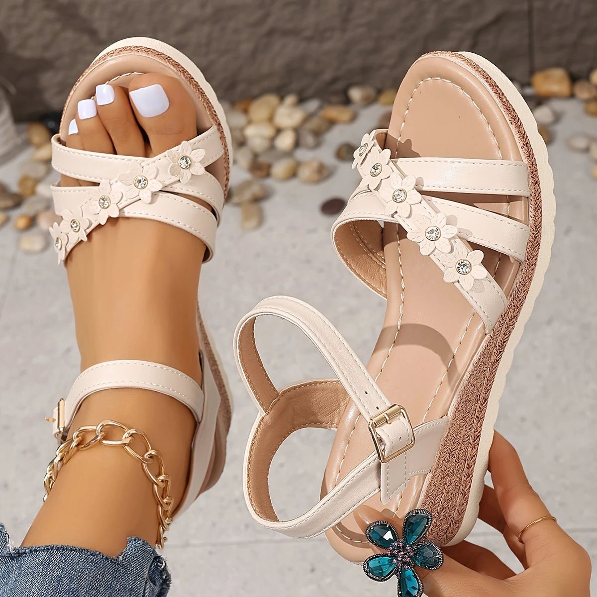 Vintage Women's Ankle-Strap Wedge Sandals