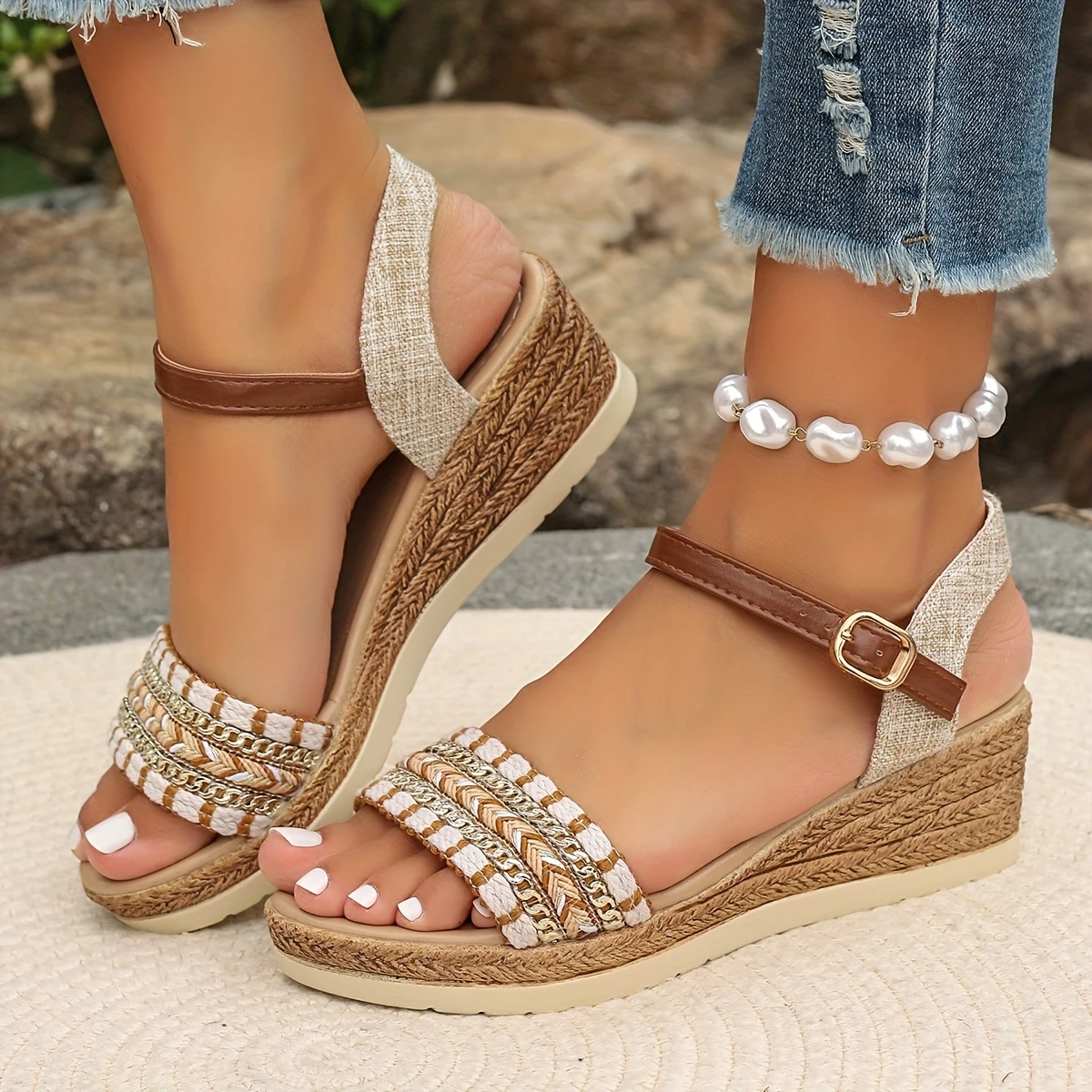 Women'S Casual Wedge Sandals with Ankle Strap