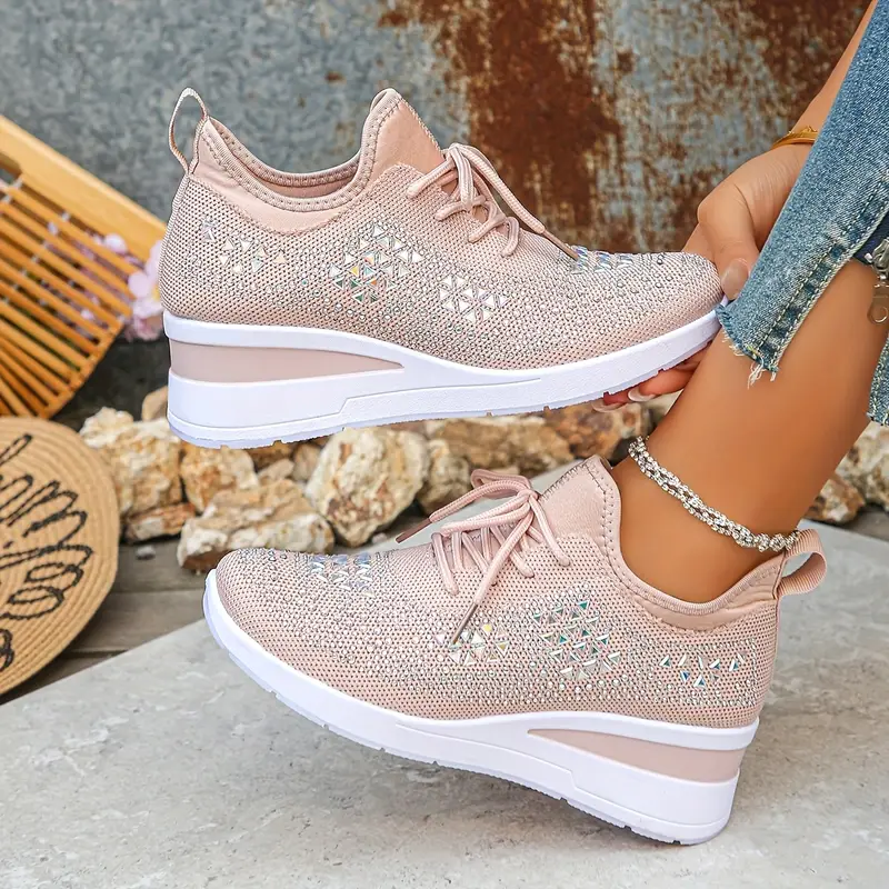 Glittery Rhinestone Women's Thick Sole Orthopedic Sneakers