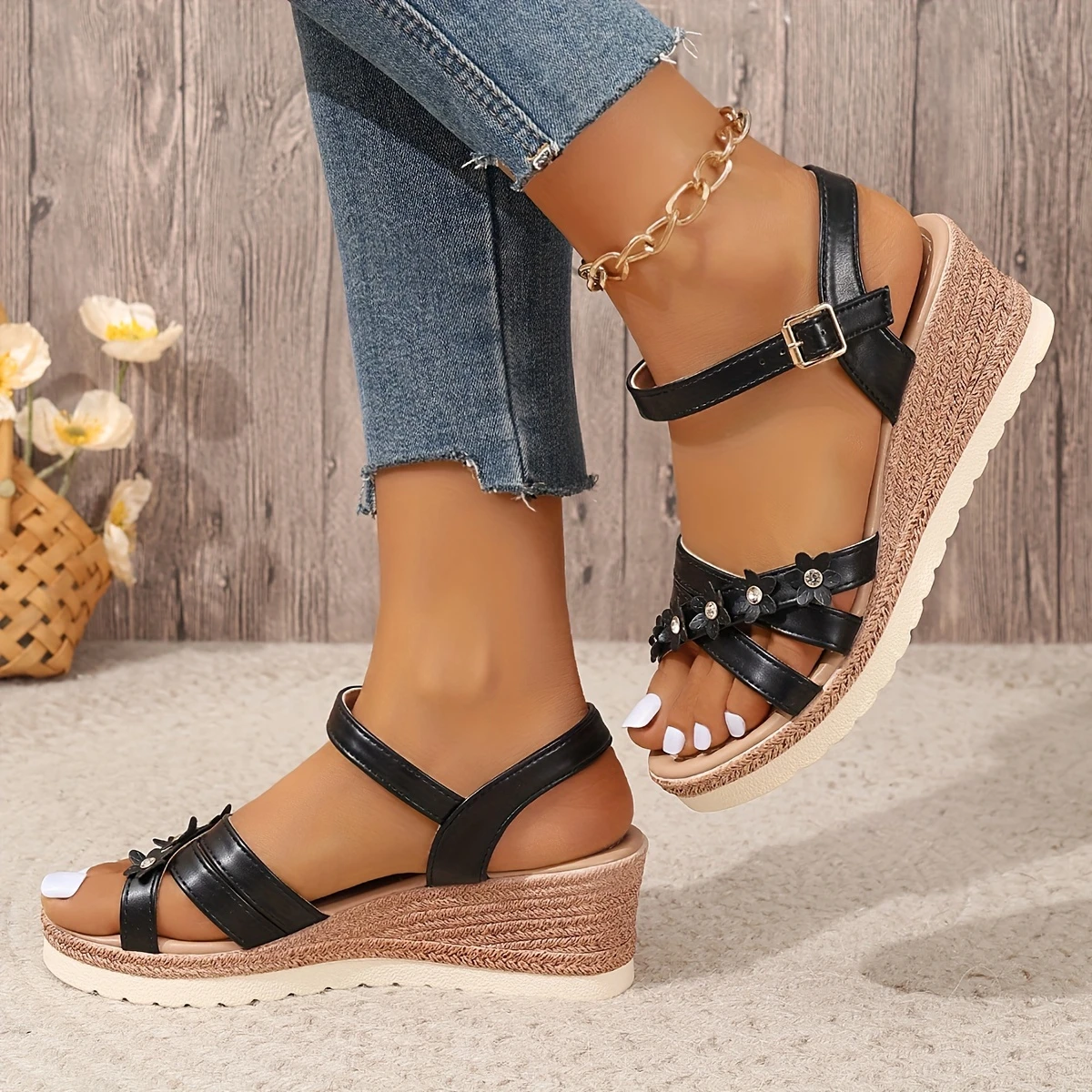 Vintage Women's Ankle-Strap Wedge Sandals