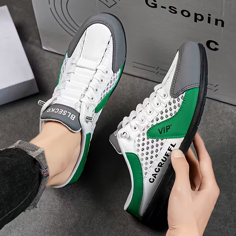 Men's Stylish Slip-On Sneakers - Breathable Fabric, Comfortable PVC Sole, Casual & Sporty Design with Blue & Beige Accents for Outdoor, Daily Wear & Vacation