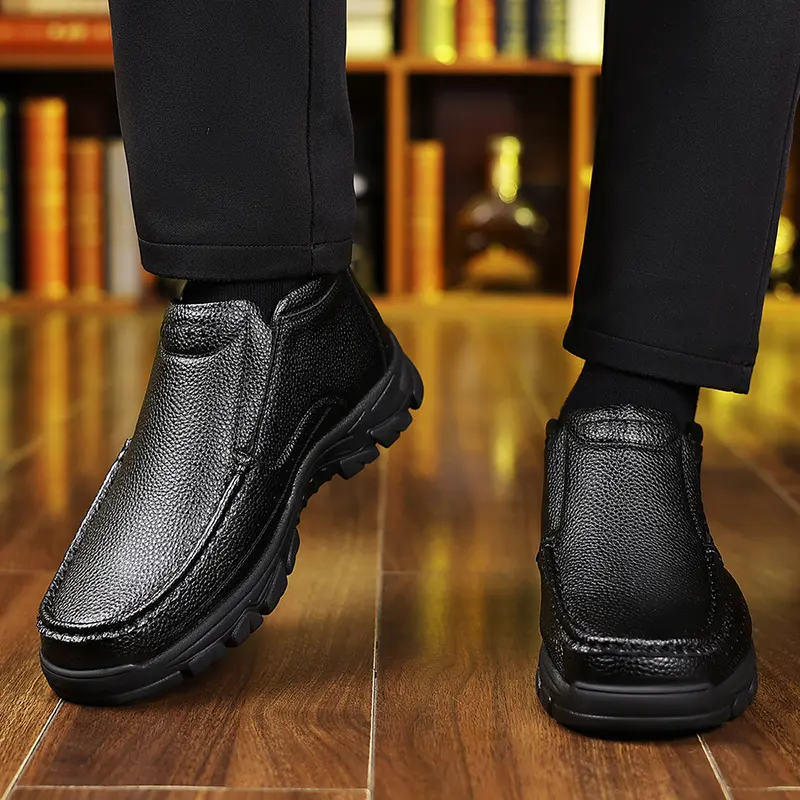 Autumn And Winter New Men's High-top Slip-on Casual Leather Shoes Thick Sole Non-slip Business Casual Shoes