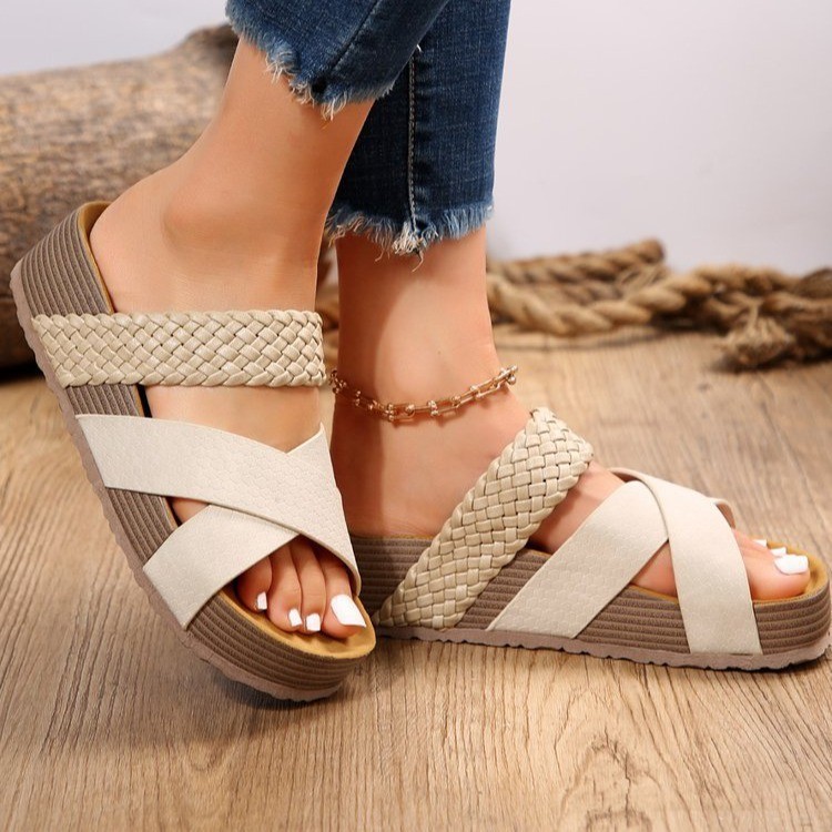 Womens Thick Bottom Braided Cross Sandals Minimalist Summer Casual Slippers 