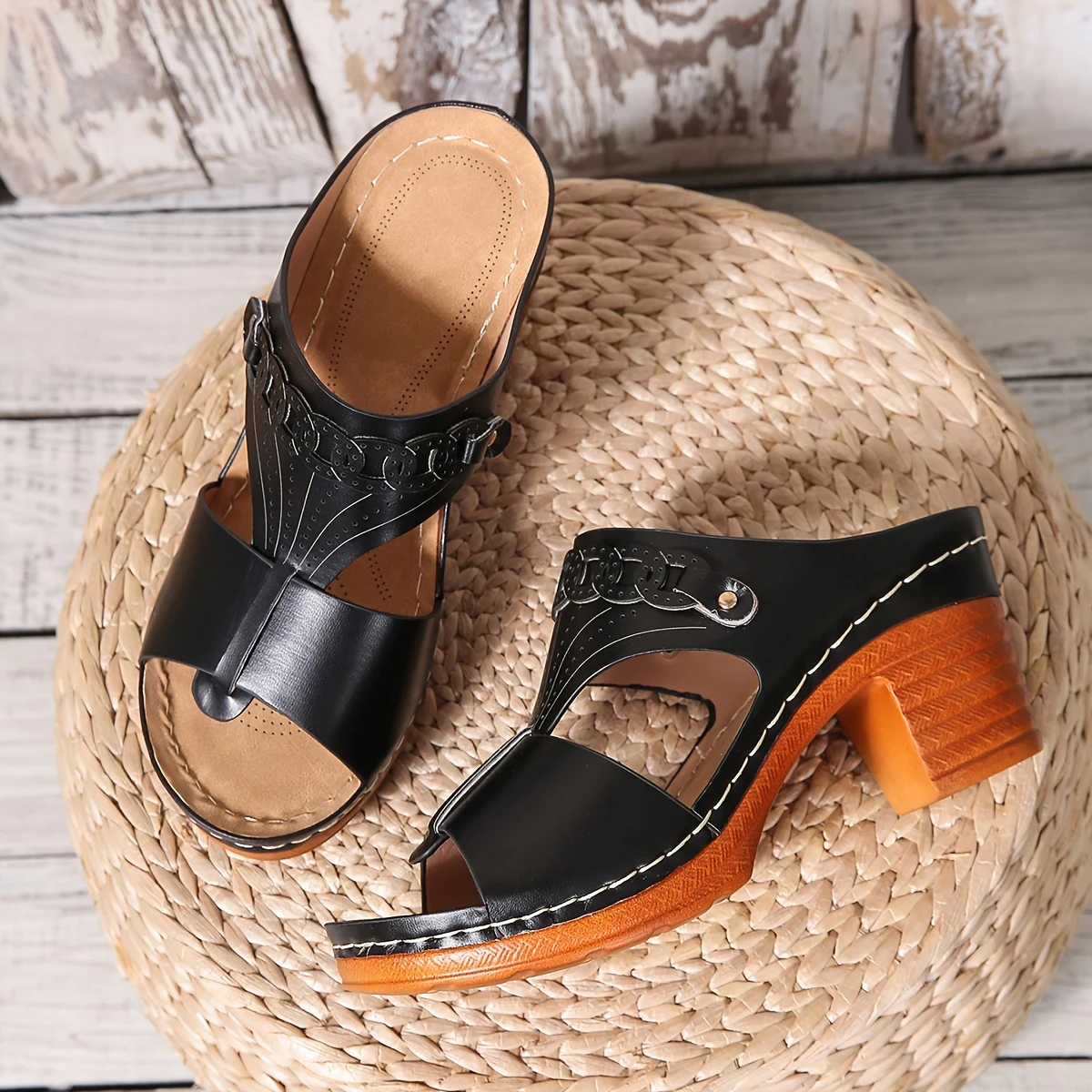 Elegant Comfortable High-Heeled Sandals - Women's Thick-Heeled Sports Open-Toe Shoes with Ankle Straps, Casual Out Shoes, Elegant Style