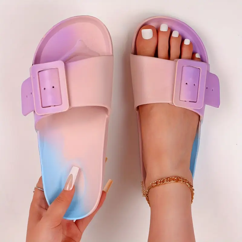 Women's Adjustable Buckle EVA Slides, Soft Sole Non-Slip Beach Slides for Comfort and Style
