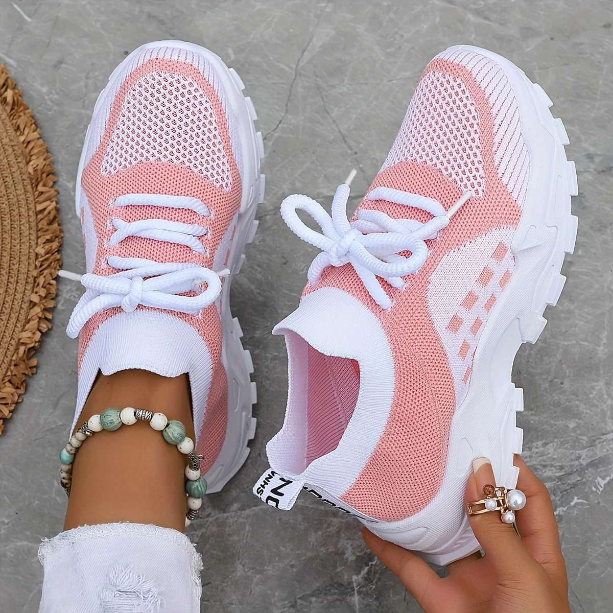 Women's Rose Quartz Knit Athletic Sneakers - Cloud-Like Cushioned Gym Shoes with Arch Support, Non-Slip Lightweight Design for Running Walking Daily Use