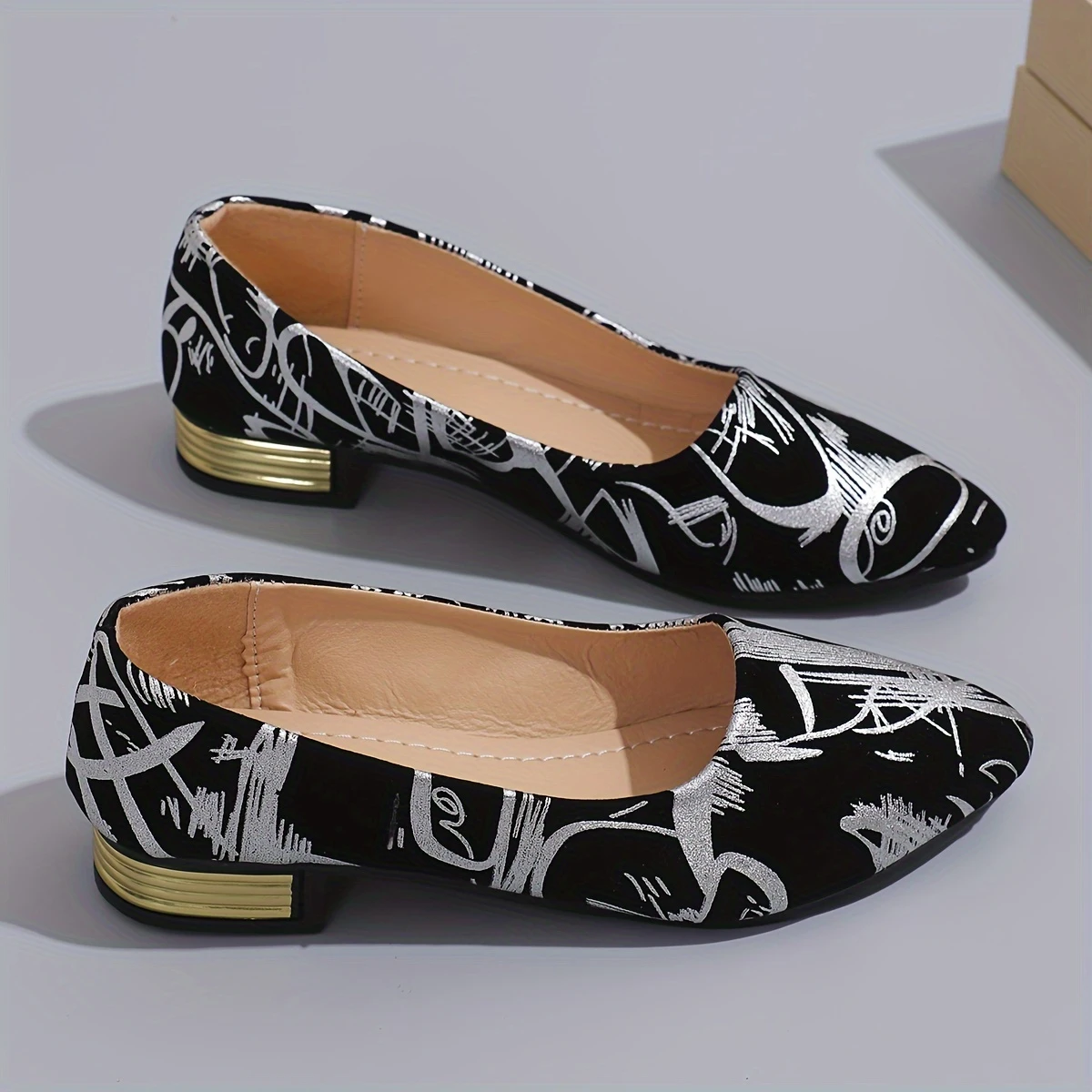 Fashion Women's Shoes, Low-heeled Single Shoes, Ladies' Stylish Single Shoes, Printed Four-season Low-heeled Trendy Women's Shoes