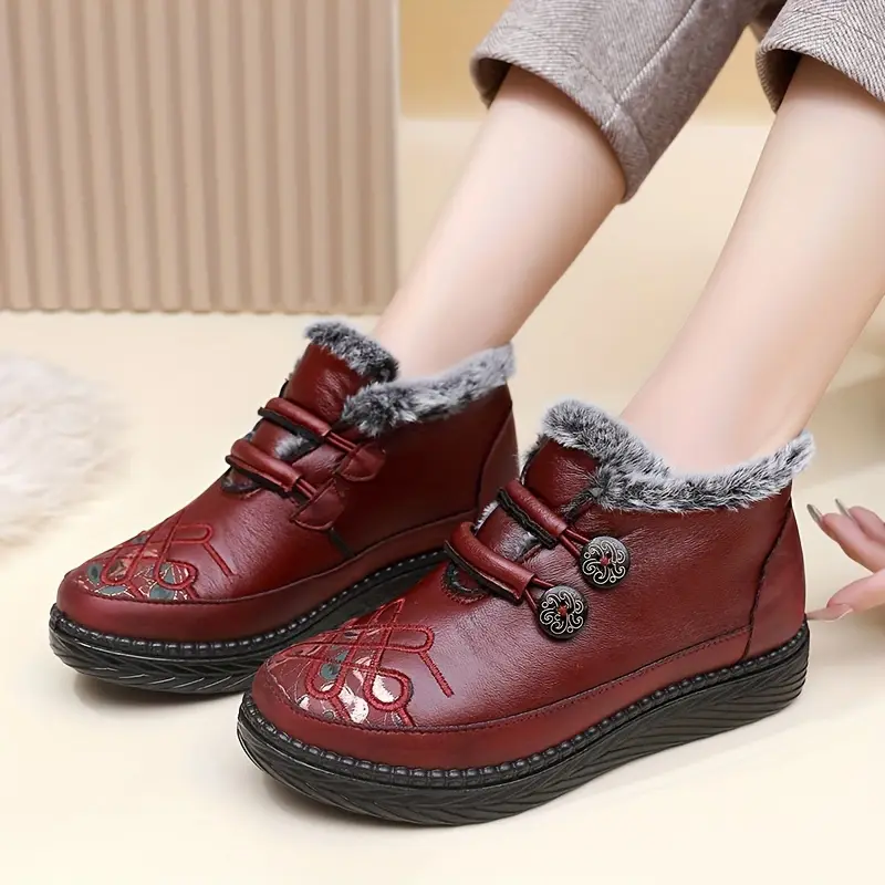 Thick 's Ankle Boots with Furry Collar Design Warm Orthopedic Fashion Boots