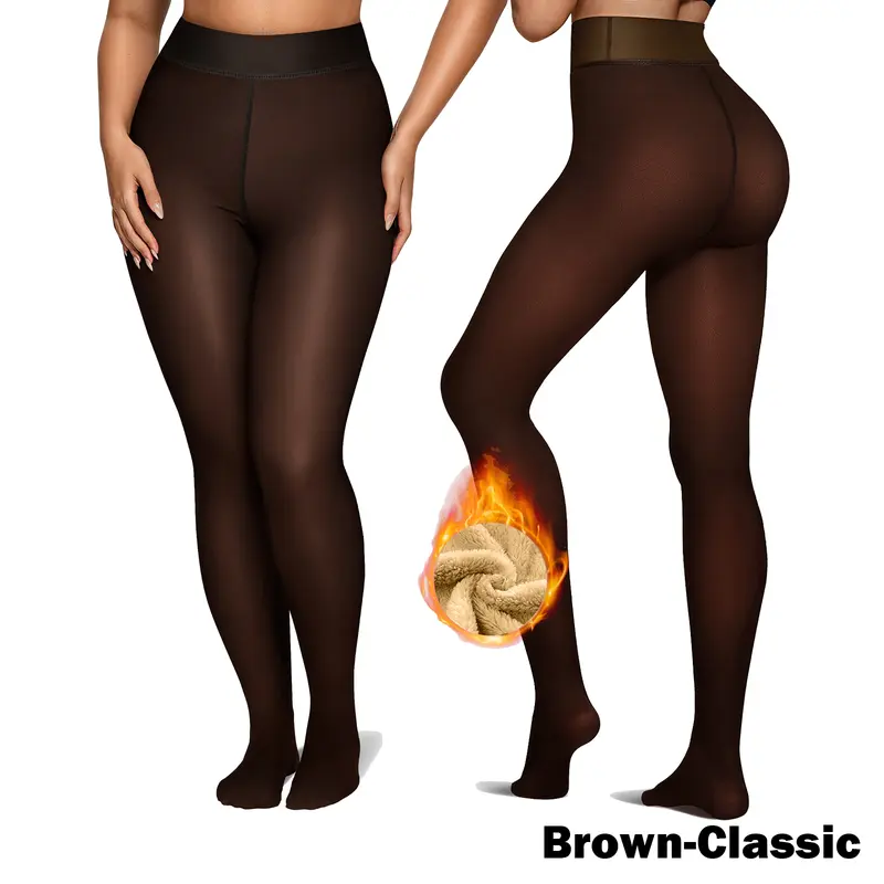 Women Fleece Lined Tights Body Slimming Leggings Sheer Fake Translucent Pantyhose Plus Size Thermal High Waisted Footed Opaque Tights