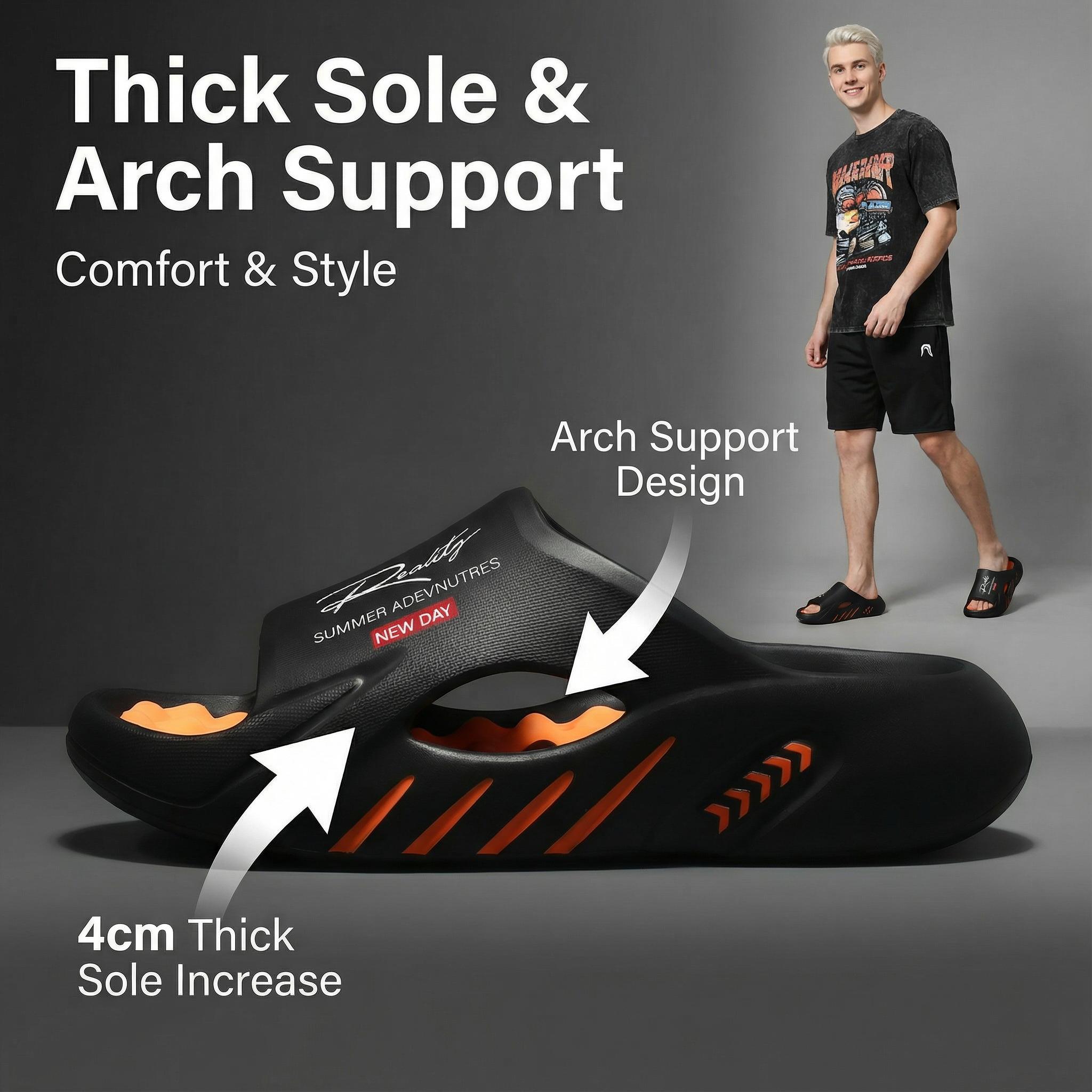 Cloud Men's Orthotic Recovery Slides - Arch Support Sport Sandals for Soccer Season - Pain Relief Non-Slip Indoor Outdoor Slippers