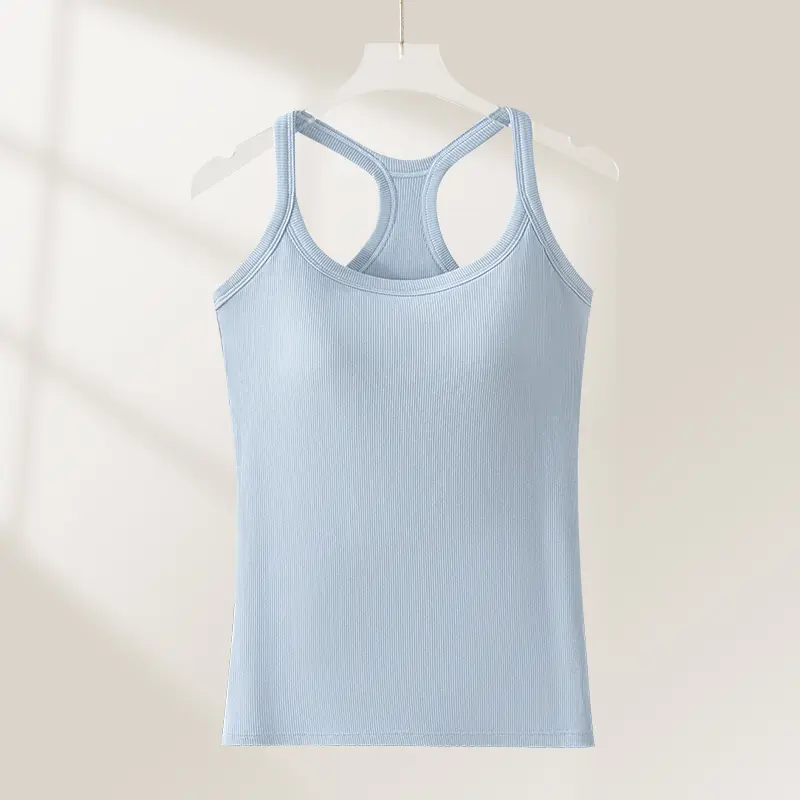  Women's Ribbed Built-in Bra Tank Top Wireless Supportive Workout Yoga Top 