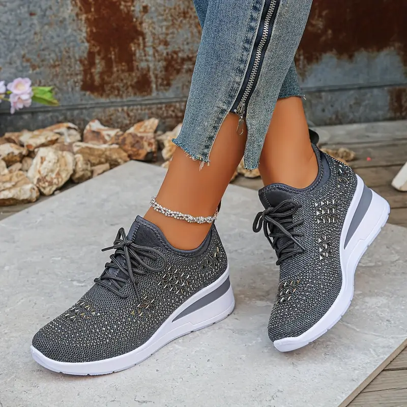 Glittery Rhinestone Women's Thick Sole Orthopedic Sneakers