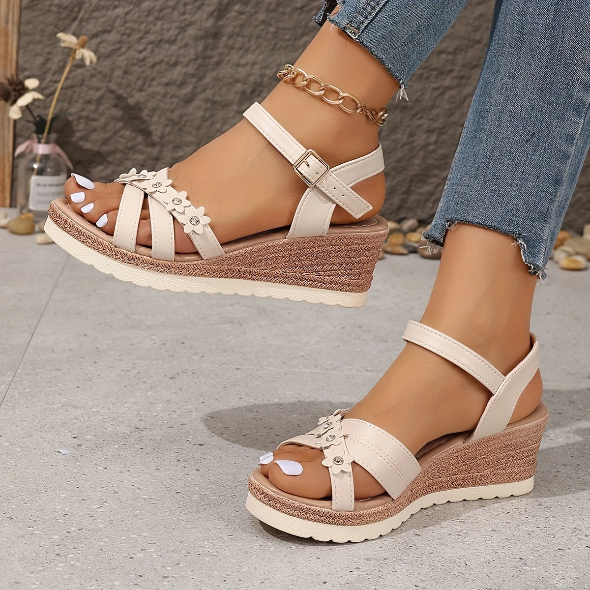 Vintage Women's Ankle-Strap Wedge Sandals