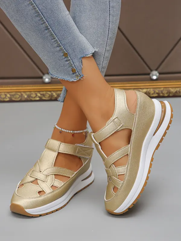 Women's Fashionable Velcro Fastening Wedge Sneakers, Casual Comfortable Soft Sole Sandals for Summer, Lightweight Breathable Shoes for Daily Wear