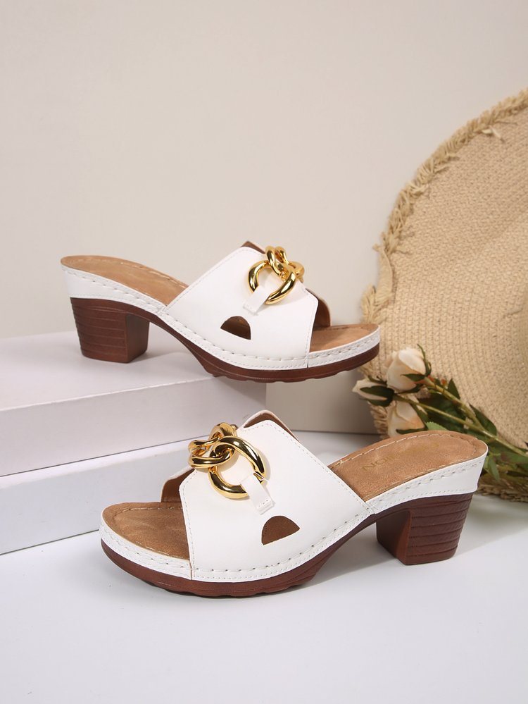 Summer Women's Heeled Slides - Comfortable Orthopedic Slippers with Cushioned Arch Support, Non-Slip Rubber Sole & Adjustable Strap for Indoor/Outdoor, Beach, Casual Wear